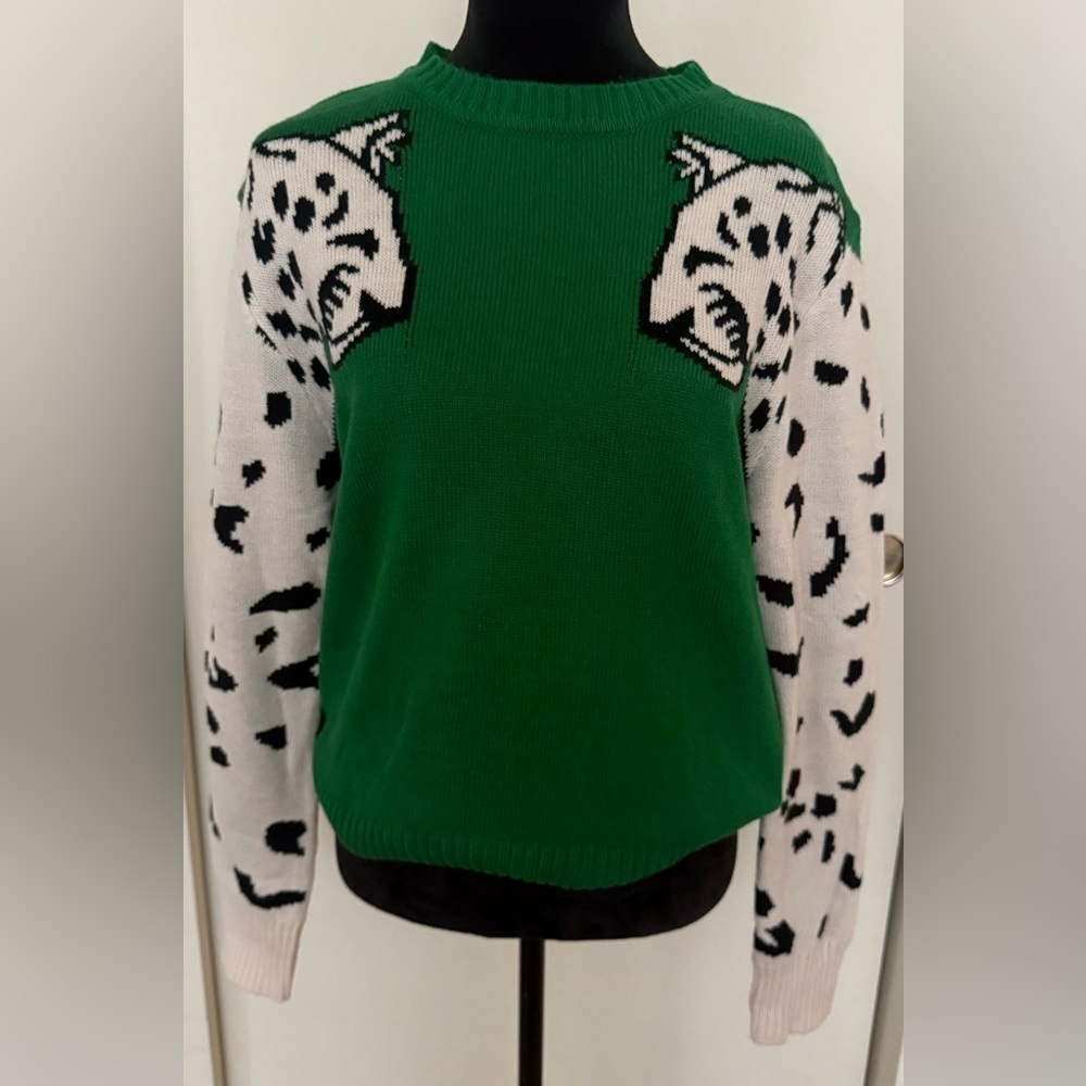 SHEIN Leopard Sleeve Green Sweater - L - Picture 2 of 5